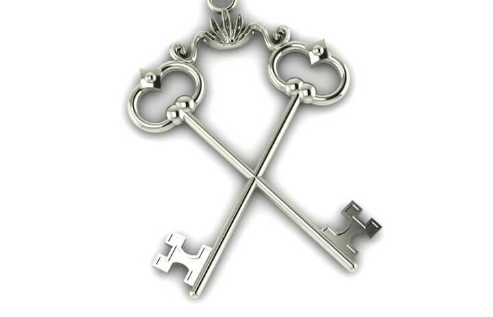 Crossed silver key pendant by MKM Jewelry