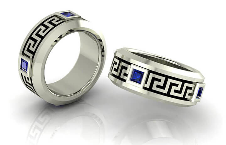 Rhodium sapphire maze ring